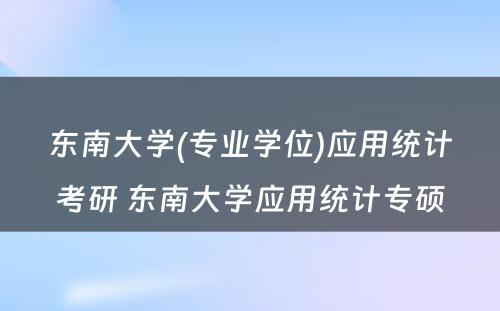 东南大学(专业学位)应用统计考研 东南大学应用统计专硕