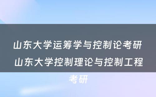 山东大学运筹学与控制论考研 山东大学控制理论与控制工程考研