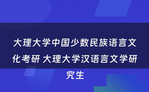 大理大学中国少数民族语言文化考研 大理大学汉语言文学研究生