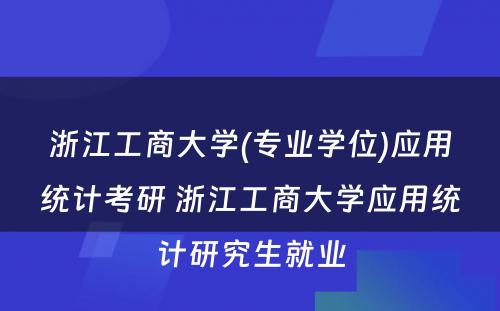 浙江工商大学(专业学位)应用统计考研 浙江工商大学应用统计研究生就业