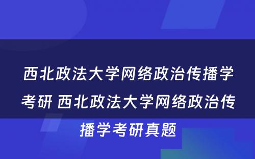 西北政法大学网络政治传播学考研 西北政法大学网络政治传播学考研真题