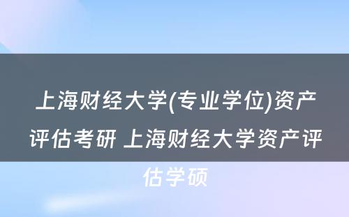 上海财经大学(专业学位)资产评估考研 上海财经大学资产评估学硕