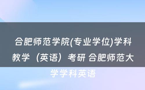 合肥师范学院(专业学位)学科教学（英语）考研 合肥师范大学学科英语