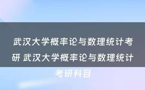 武汉大学概率论与数理统计考研 武汉大学概率论与数理统计考研科目