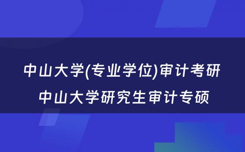 中山大学(专业学位)审计考研 中山大学研究生审计专硕