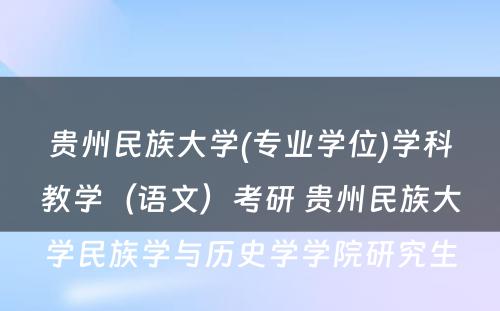 贵州民族大学(专业学位)学科教学（语文）考研 贵州民族大学民族学与历史学学院研究生