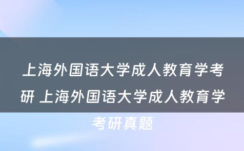 上海外国语大学成人教育学考研 上海外国语大学成人教育学考研真题