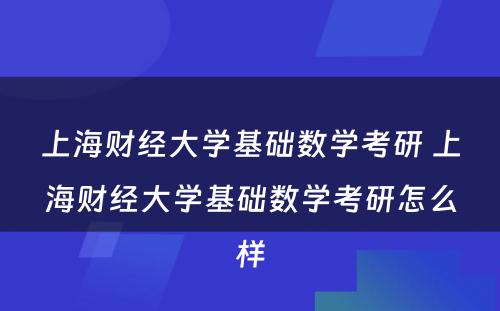 上海财经大学基础数学考研 上海财经大学基础数学考研怎么样