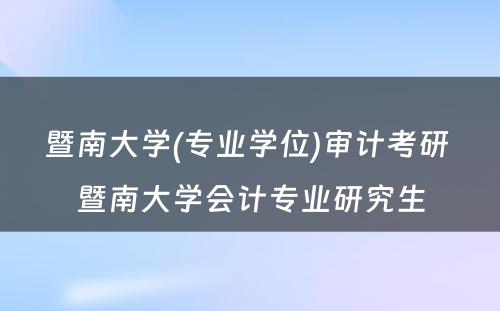 暨南大学(专业学位)审计考研 暨南大学会计专业研究生