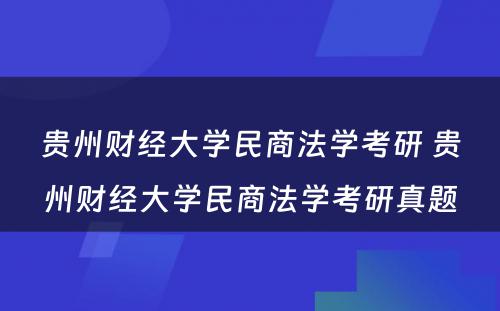 贵州财经大学民商法学考研 贵州财经大学民商法学考研真题