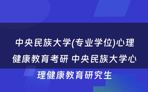 中央民族大学(专业学位)心理健康教育考研 中央民族大学心理健康教育研究生