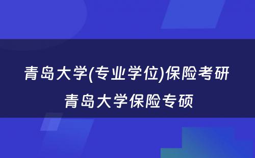 青岛大学(专业学位)保险考研 青岛大学保险专硕