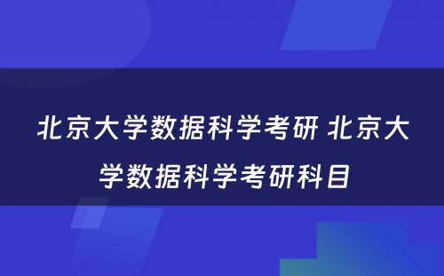 北京大学数据科学考研 北京大学数据科学考研科目