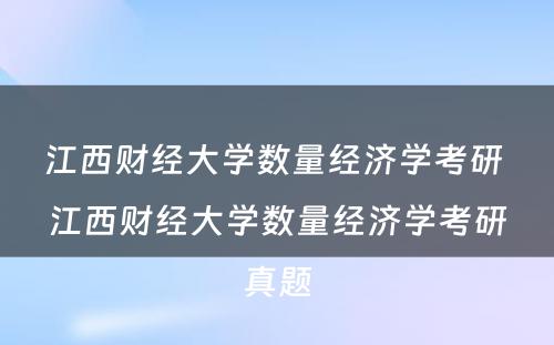 江西财经大学数量经济学考研 江西财经大学数量经济学考研真题