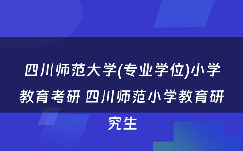 四川师范大学(专业学位)小学教育考研 四川师范小学教育研究生