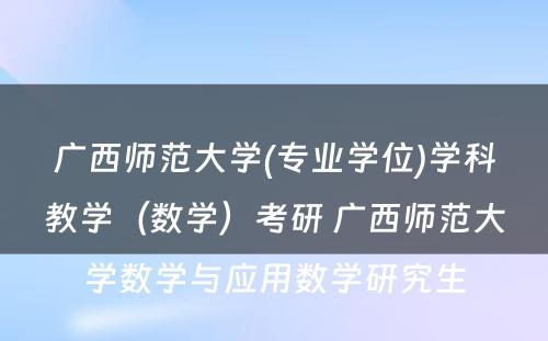 广西师范大学(专业学位)学科教学（数学）考研 广西师范大学数学与应用数学研究生