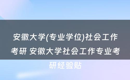 安徽大学(专业学位)社会工作考研 安徽大学社会工作专业考研经验贴