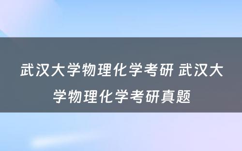 武汉大学物理化学考研 武汉大学物理化学考研真题