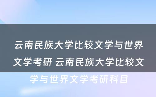 云南民族大学比较文学与世界文学考研 云南民族大学比较文学与世界文学考研科目