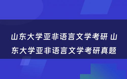 山东大学亚非语言文学考研 山东大学亚非语言文学考研真题