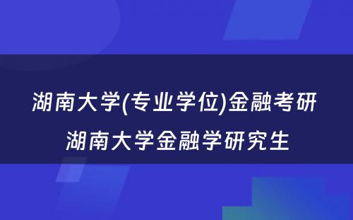 湖南大学(专业学位)金融考研 湖南大学金融学研究生