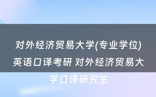 对外经济贸易大学(专业学位)英语口译考研 对外经济贸易大学口译研究生