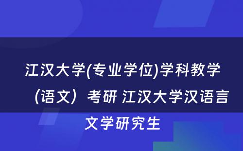 江汉大学(专业学位)学科教学（语文）考研 江汉大学汉语言文学研究生