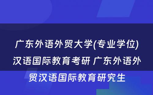 广东外语外贸大学(专业学位)汉语国际教育考研 广东外语外贸汉语国际教育研究生