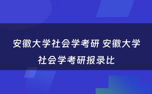 安徽大学社会学考研 安徽大学社会学考研报录比