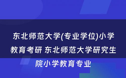 东北师范大学(专业学位)小学教育考研 东北师范大学研究生院小学教育专业