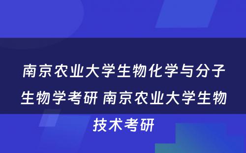 南京农业大学生物化学与分子生物学考研 南京农业大学生物技术考研