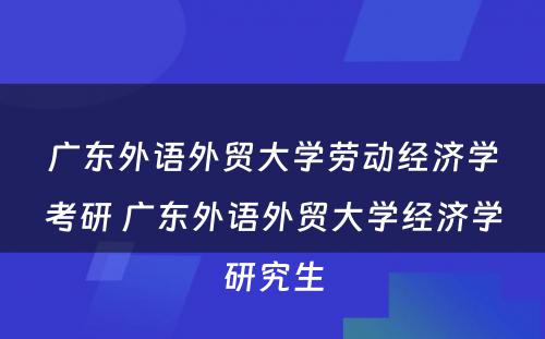 广东外语外贸大学劳动经济学考研 广东外语外贸大学经济学研究生