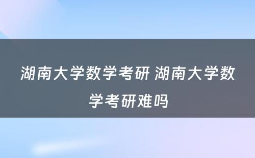 湖南大学数学考研 湖南大学数学考研难吗