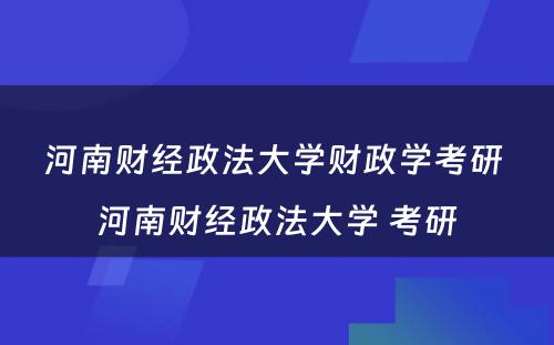 河南财经政法大学财政学考研 河南财经政法大学 考研