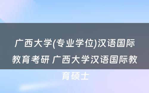 广西大学(专业学位)汉语国际教育考研 广西大学汉语国际教育硕士