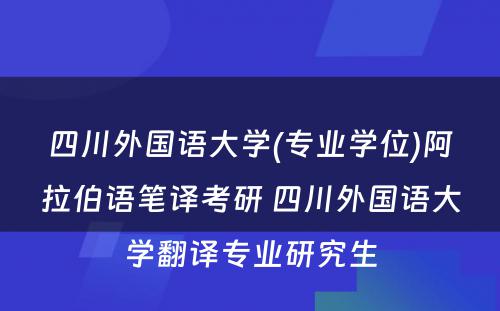 四川外国语大学(专业学位)阿拉伯语笔译考研 四川外国语大学翻译专业研究生