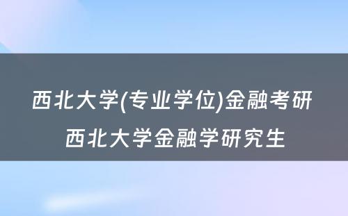 西北大学(专业学位)金融考研 西北大学金融学研究生