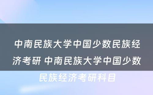 中南民族大学中国少数民族经济考研 中南民族大学中国少数民族经济考研科目