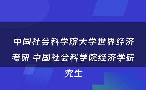 中国社会科学院大学世界经济考研 中国社会科学院经济学研究生