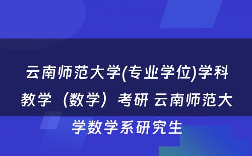 云南师范大学(专业学位)学科教学（数学）考研 云南师范大学数学系研究生