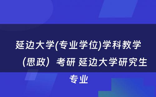 延边大学(专业学位)学科教学（思政）考研 延边大学研究生专业