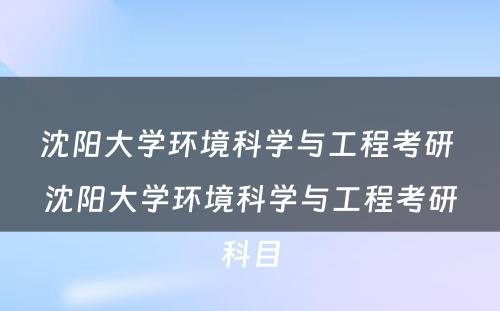 沈阳大学环境科学与工程考研 沈阳大学环境科学与工程考研科目