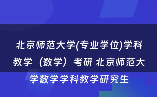 北京师范大学(专业学位)学科教学（数学）考研 北京师范大学数学学科教学研究生