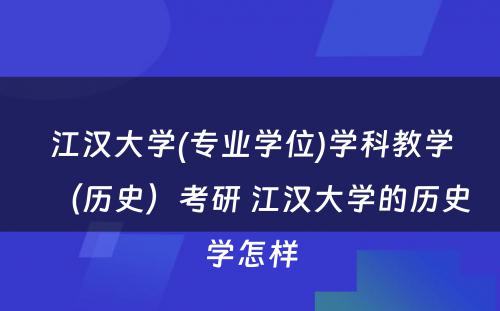 江汉大学(专业学位)学科教学（历史）考研 江汉大学的历史学怎样