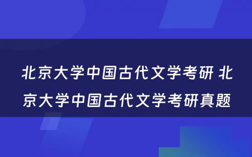 北京大学中国古代文学考研 北京大学中国古代文学考研真题