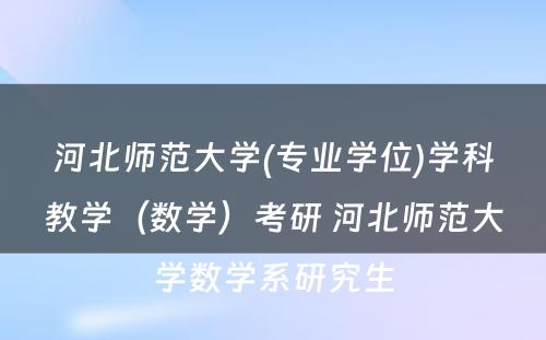 河北师范大学(专业学位)学科教学（数学）考研 河北师范大学数学系研究生