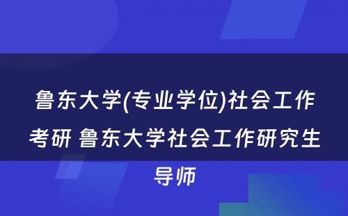 鲁东大学(专业学位)社会工作考研 鲁东大学社会工作研究生导师