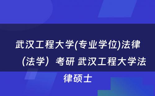 武汉工程大学(专业学位)法律（法学）考研 武汉工程大学法律硕士