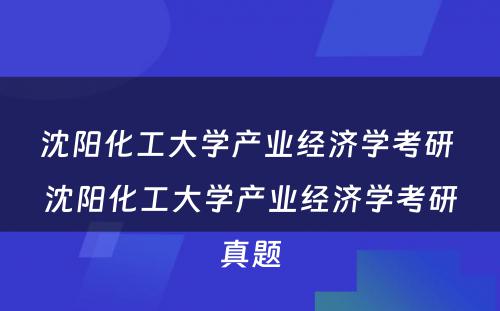 沈阳化工大学产业经济学考研 沈阳化工大学产业经济学考研真题