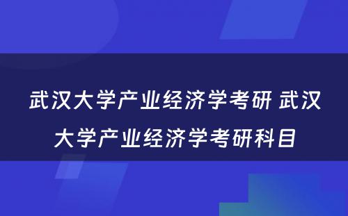 武汉大学产业经济学考研 武汉大学产业经济学考研科目